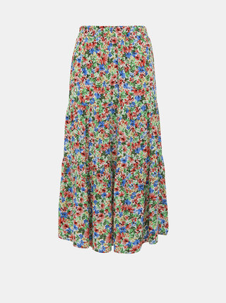 Zeleno-biela kvetovaná midi sukňa ONLY Floral