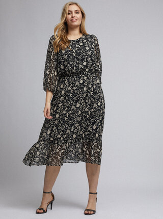 Čierne kvetované midišaty Dorothy Perkins Curve