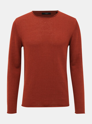 Cihlový lněný basic svetr Jack & Jones Premium Blalinen