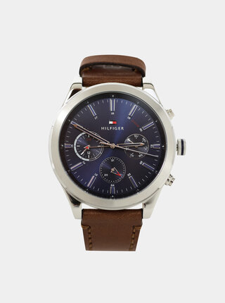 Pánské hodinky s hnědým koženým páskem Tommy Hilfiger