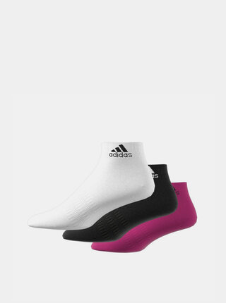 Sada tří párů dámských kotníkových ponožek v bílé, černé a růžové barvě adidas Performance