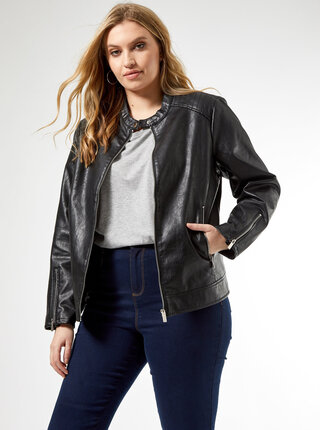 Černá koženková bunda Dorothy Perkins Curve