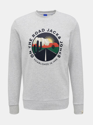 Světle šedá mikina s potiskem Jack & Jones Souvenir