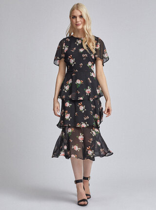 Černé květované midišaty Dorothy Perkins
