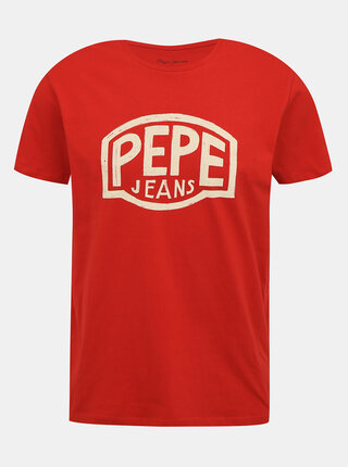 Červené pánské tričko s potiskem Pepe Jeans Earnest