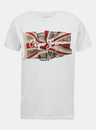 Bílé pánské tričko s potiskem Pepe Jeans Flag