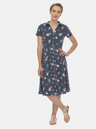Modré květované košilové midi šaty Ragwear