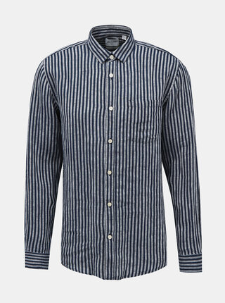 Tmavomodrá ľanová pruhovaná slim fit košeľa ONLY & SONS Luke