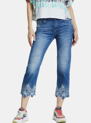 Modré zkrácené straight fit džíny Desigual