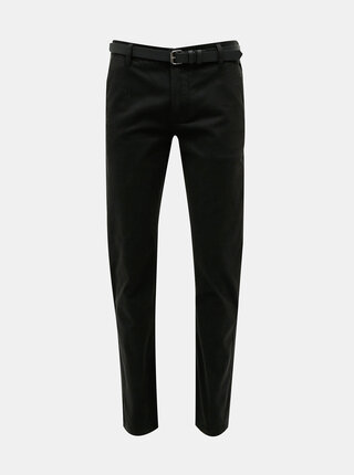 Černé slim fit chino kalhoty s páskem Lindbergh