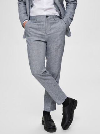Světle modré slim fit kalhoty s příměsi lnu Selected Homme Will