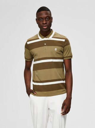 Khaki pruhované polo tričko Selected Homme Aro