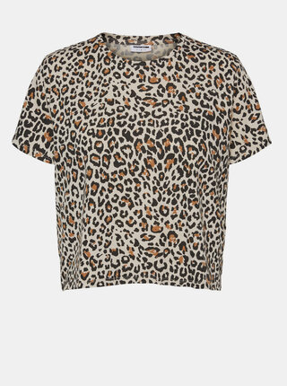 Béžové krátke tričko s leopardím vzorom Noisy May Elly